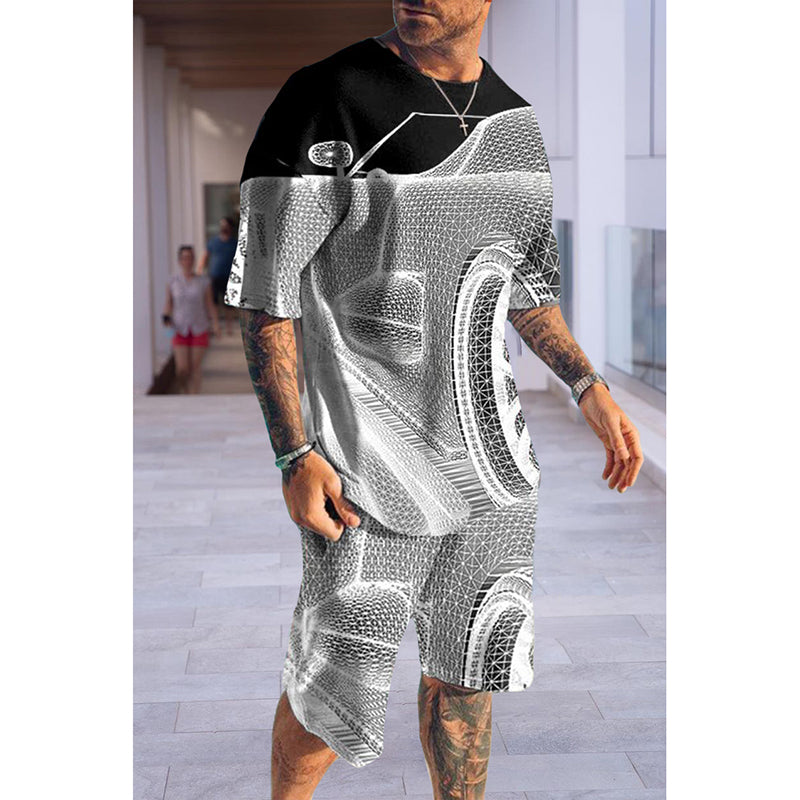 Mens Casual Fashion Car Print Two Piece Set