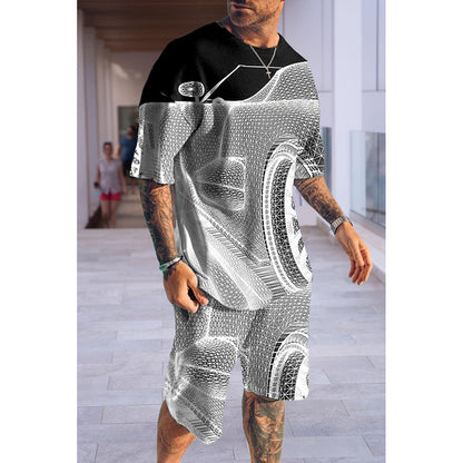Mens Casual Fashion Car Print Two Piece Set