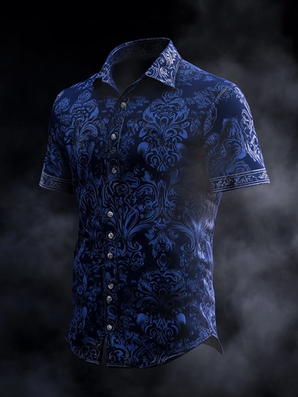 Men's Vintage Dark Baroque Print Short Sleeve Shirt