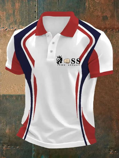 Men's Retro Letter Print Casual Polo Shirt