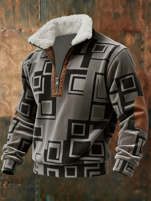 Men's Retro Geometric Quarter Zip Fleece Neck Sweatshirt