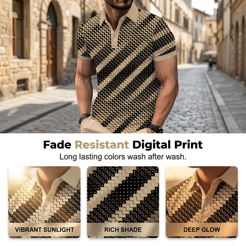 ?Time-Limited Special?Men's Geometric Print Collared Shirts ¨C Muscle Fit, Breathable, Fade Resistant ?