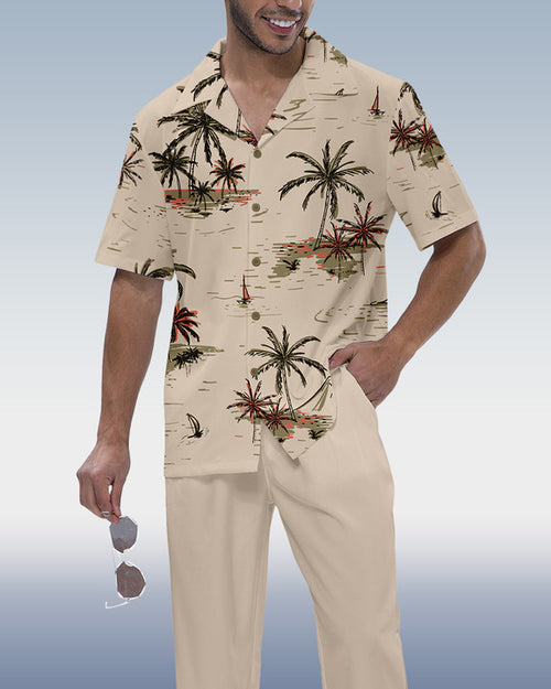 Rianmond Men's Hawaiian Print Short Sleeve Walking Suit 517