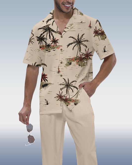 Rianmond Men's Hawaiian Print Short Sleeve Walking Suit 517