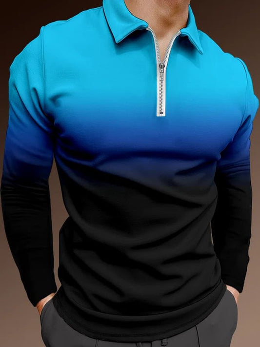 Casual Fashion Gradient Print Long-Sleeved Polo Shirt