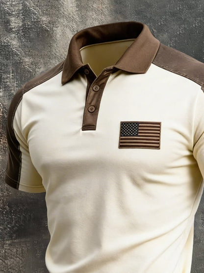 Men's Retro Patriot Color Block Polo Collar Short Sleeve