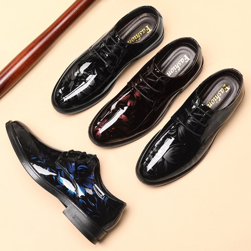 Men's petal pattern leather shoes