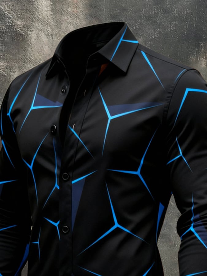 Men'S Vintage Color-Block Printed Long-Sleeved Shirt