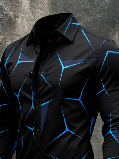 Men'S Vintage Color-Block Printed Long-Sleeved Shirt