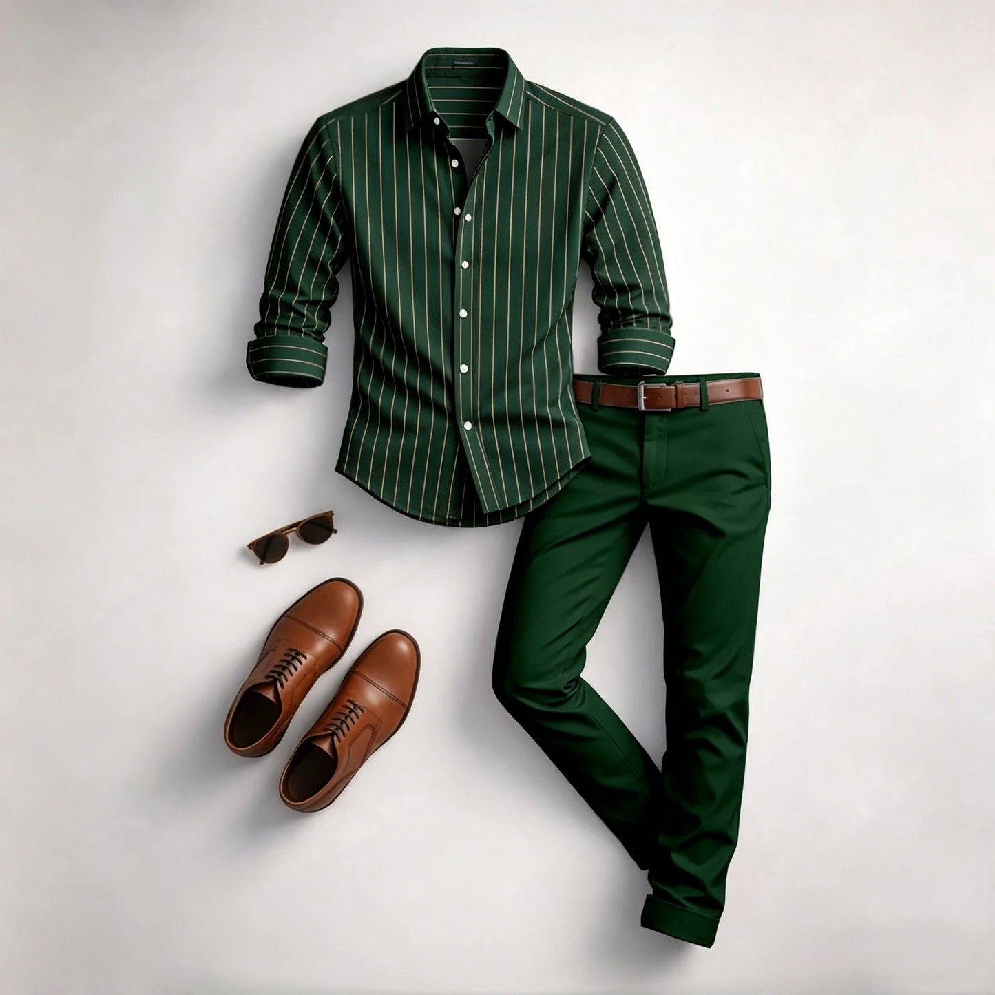 Men's Casual Color Matching Geometric Printed Long Sleeved Shirt & Trousers Two-Piece Set