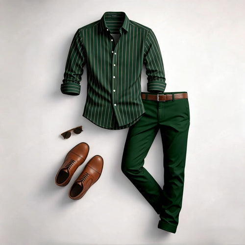 Men's Casual Color Matching Geometric Printed Long Sleeved Shirt & Trousers Two-Piece Set