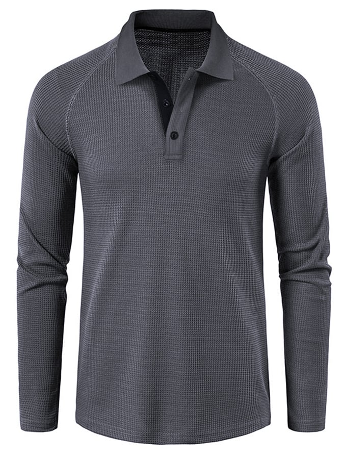 Athletic Casual Waffle Long Sleeve Half Button Polo Shirt