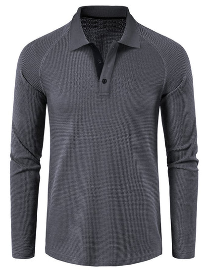Athletic Casual Waffle Long Sleeve Half Button Polo Shirt