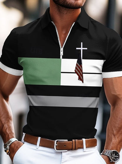 Men's Flag Cross Print  Polo Shirt