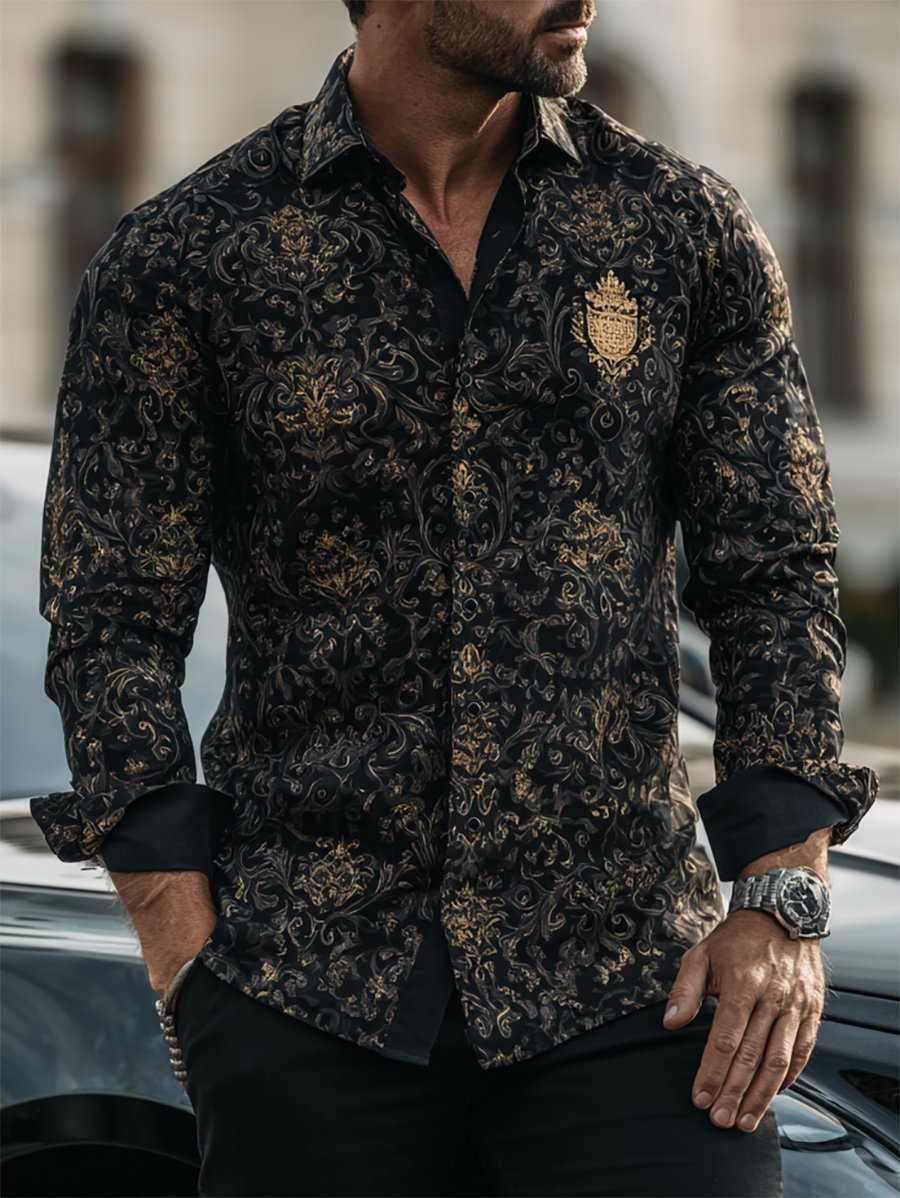 Men's Business Casual Baroque Long Sleeve Shirt