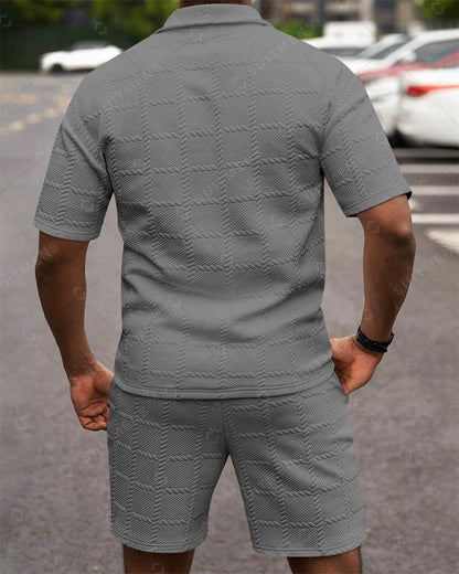 Men's Simple Textured Summer Polo Shirt Set 251
