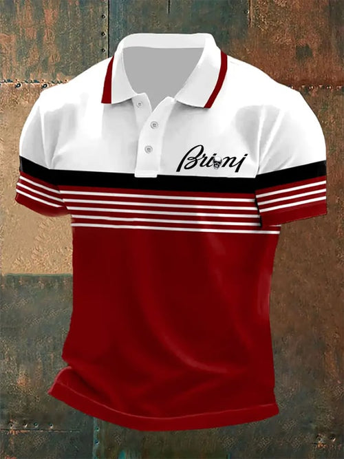 Men's Business Print Short Sleeve Button-Down Polo Shirt