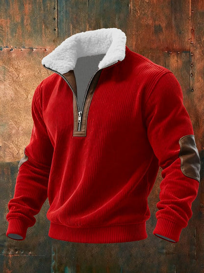 Men's Knitted Fabric Zipper Fur Collar Sweatshirt