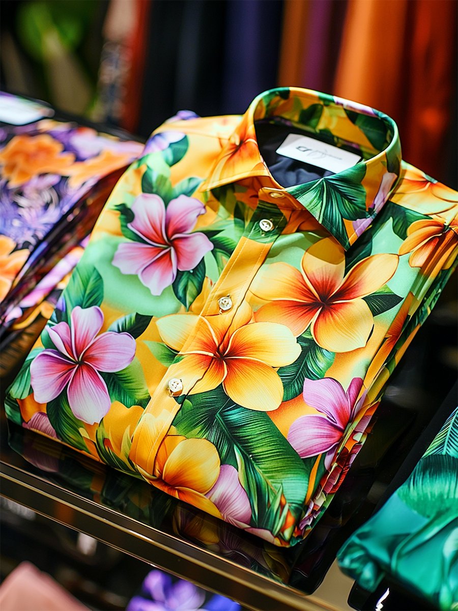 Men's Satin Luxe Hawaiian Print Short Sleeve Button Shirt