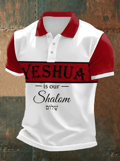 Men's Bible Verse Yeshua Faith Cross Printed Short Sleeve POLO T-Shirt