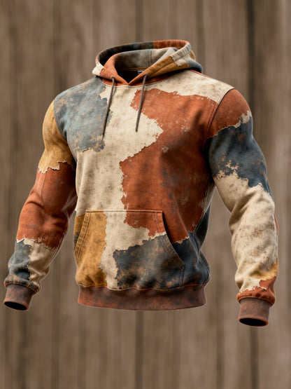 Men's Retro Distressed Color Block Print Casual Long Sleeve Sweatshirt