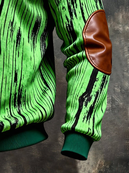 Men's Vintage Color-Block Printed Zip-Up Hoodie