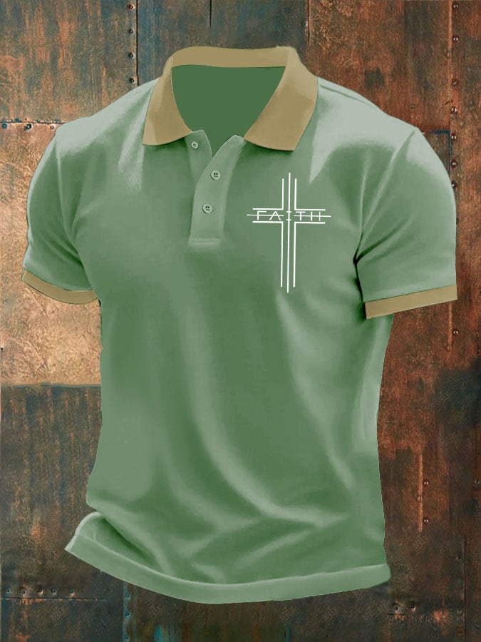 Men'S Faith Cross Print Polo Shirt