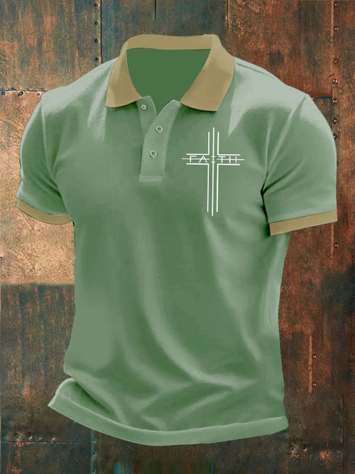Men'S Faith Cross Print Polo Shirt