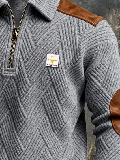 Men's Retro Jacquard Textured Patchwork Comfortable Color-Blocked Zip-Up Sweatshirt