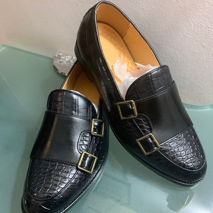 New Luxury Fashionn Pointed Pattern Monk Strap Shoes