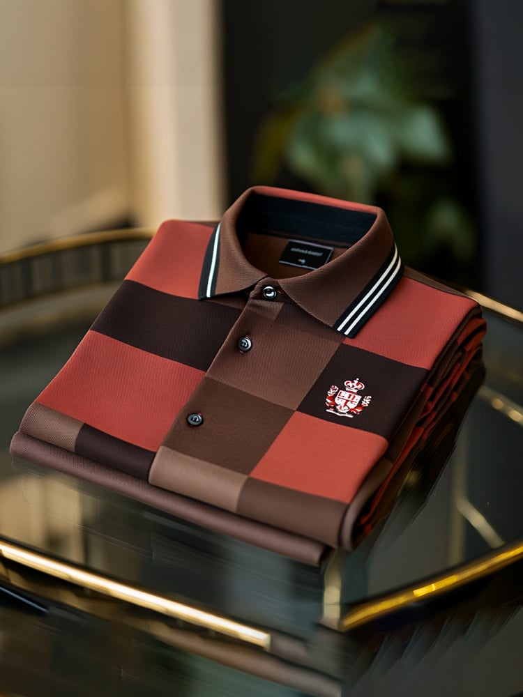 Men's Classic Business Check Button Short Sleeve Polo Shirt