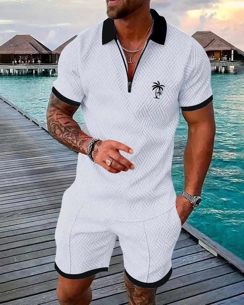 Suitmens Men's Daily Casual Collar Zipper Polo Shirt Set 213