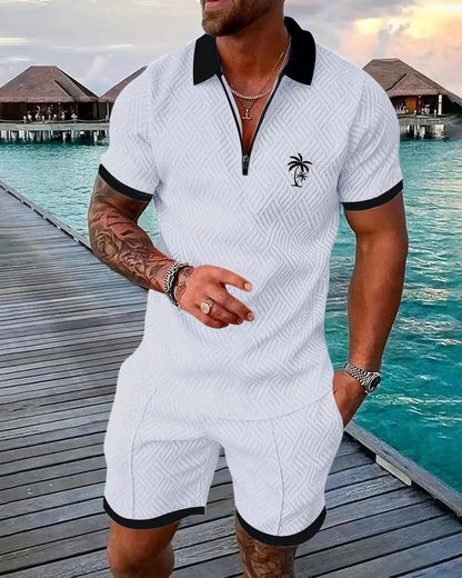 Suitmens Men's Daily Casual Collar Zipper Polo Shirt Set 213