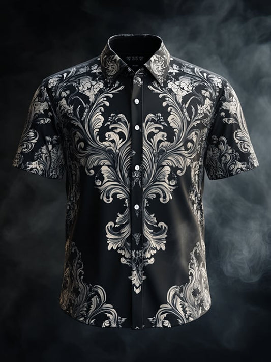 Men's Vintage Dark Baroque Print Short Sleeve Shirt
