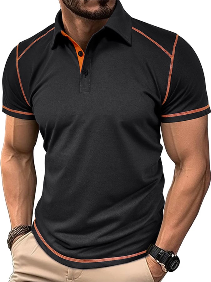 Men's Color Blocking Polo Collar Short Sleeved Polo Shirt