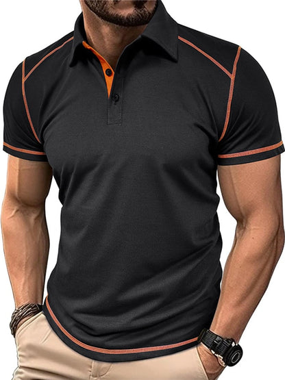 Men's Color Blocking Polo Collar Short Sleeved Polo Shirt