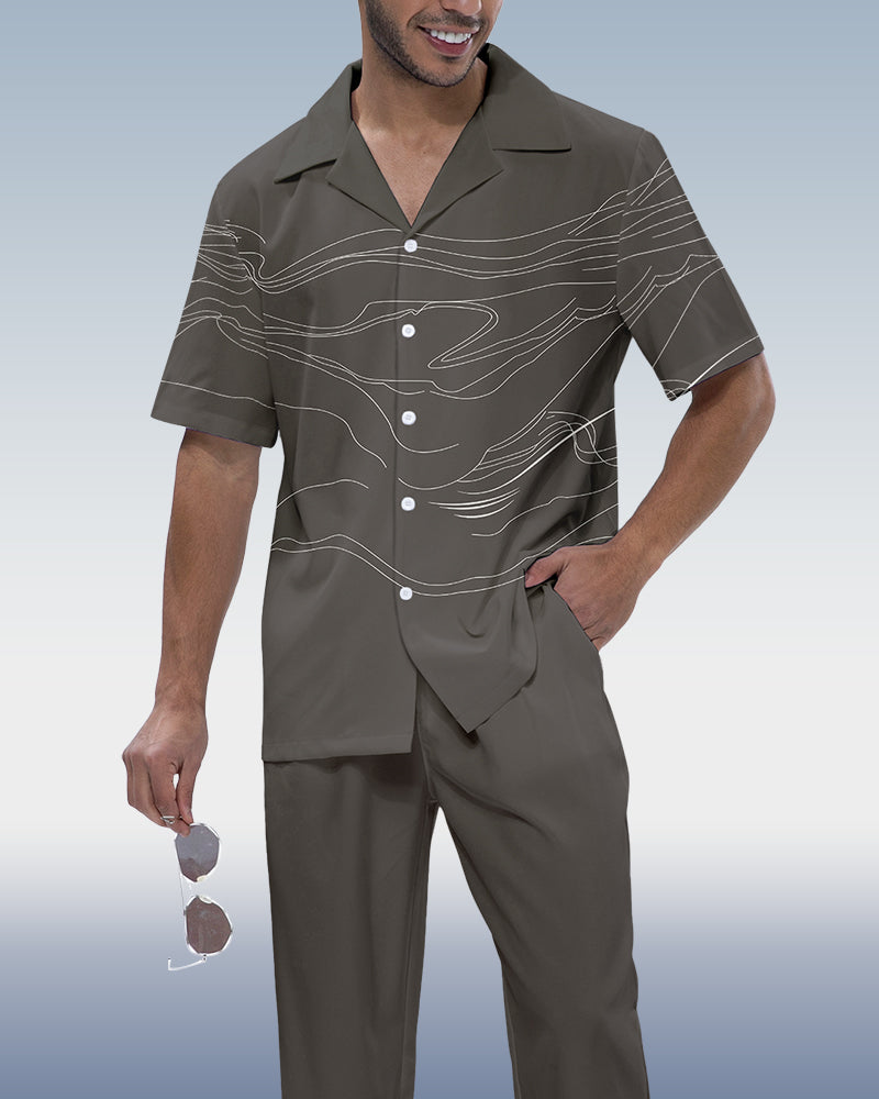 Rianmond Men's Grey Lineart Print 2-Piece Walking Set