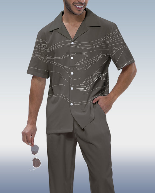 Rianmond Men's Grey Lineart Print 2-Piece Walking Set
