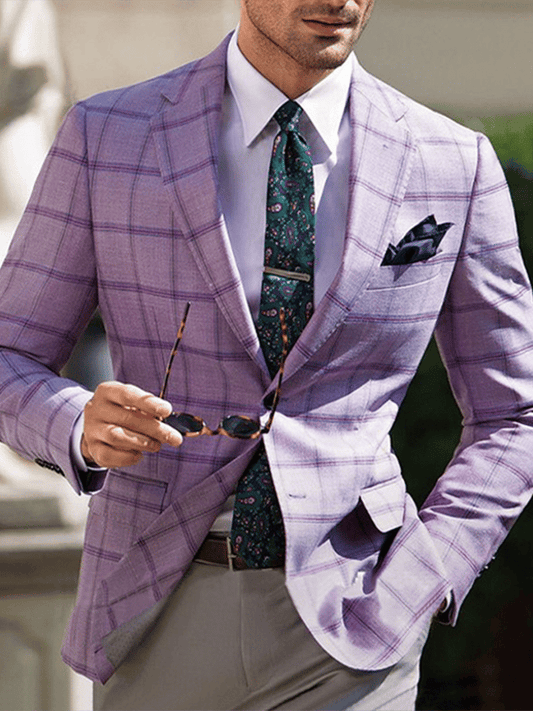 Men's Vintage Single-Breasted Plaid Gentleman's Business Suit Jacket