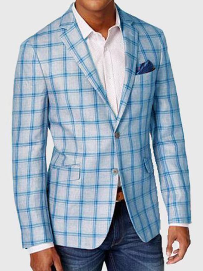 Men's Plaid Single Breasted Notch Lapel Slim Fit Blazer