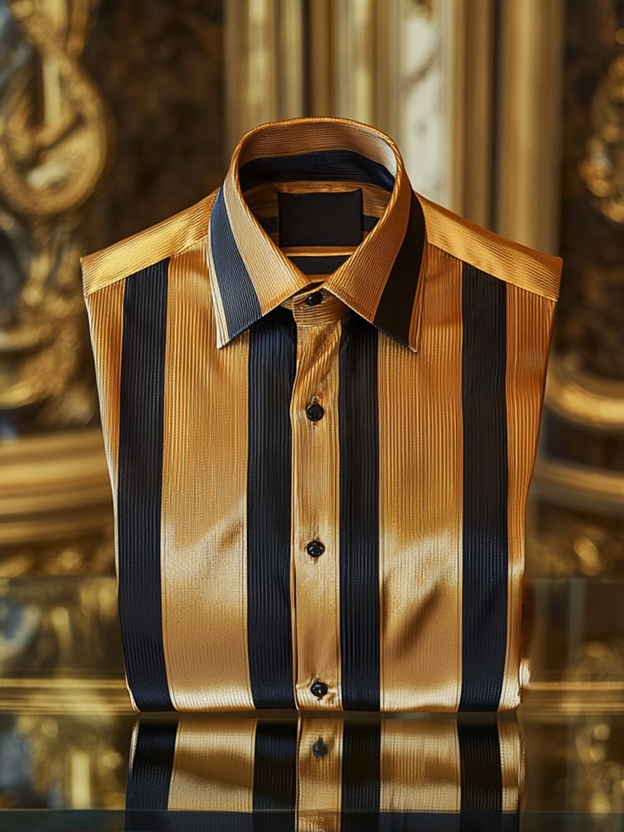 Men's Satin Luxury Business Charlie Sheen Striped Long Sleeve Shirt