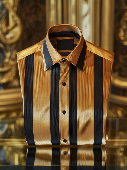 Men's Satin Luxury Business Charlie Sheen Striped Long Sleeve Shirt