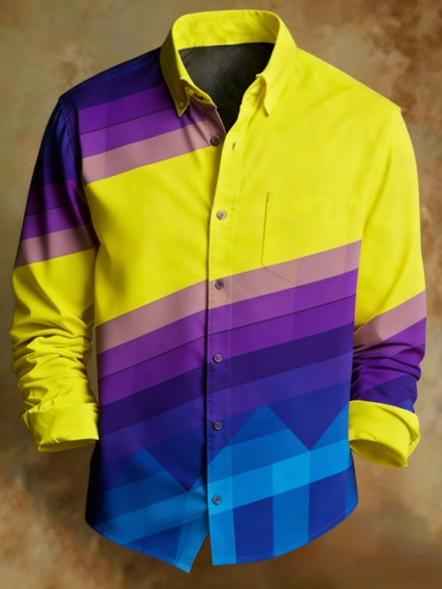 Men's Retro Abstract Geometric Color Blocking Print Shirt