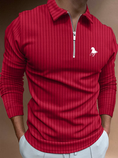 Men's Horse Print Casual Polo Shirt
