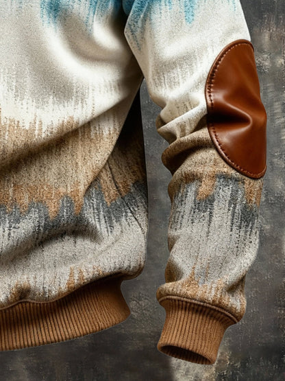Men's Vintage Color-Block Printed Zip-Up Hoodie