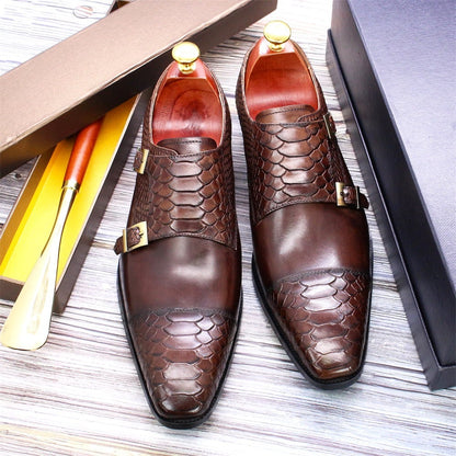 Formal Genuine Leather Retro Double Buckle Monk Shoes