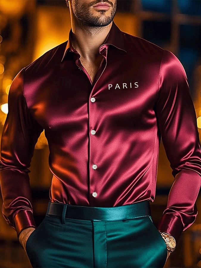 Men's Vintage Business Casual Printed Satin Long Sleeve Shirt