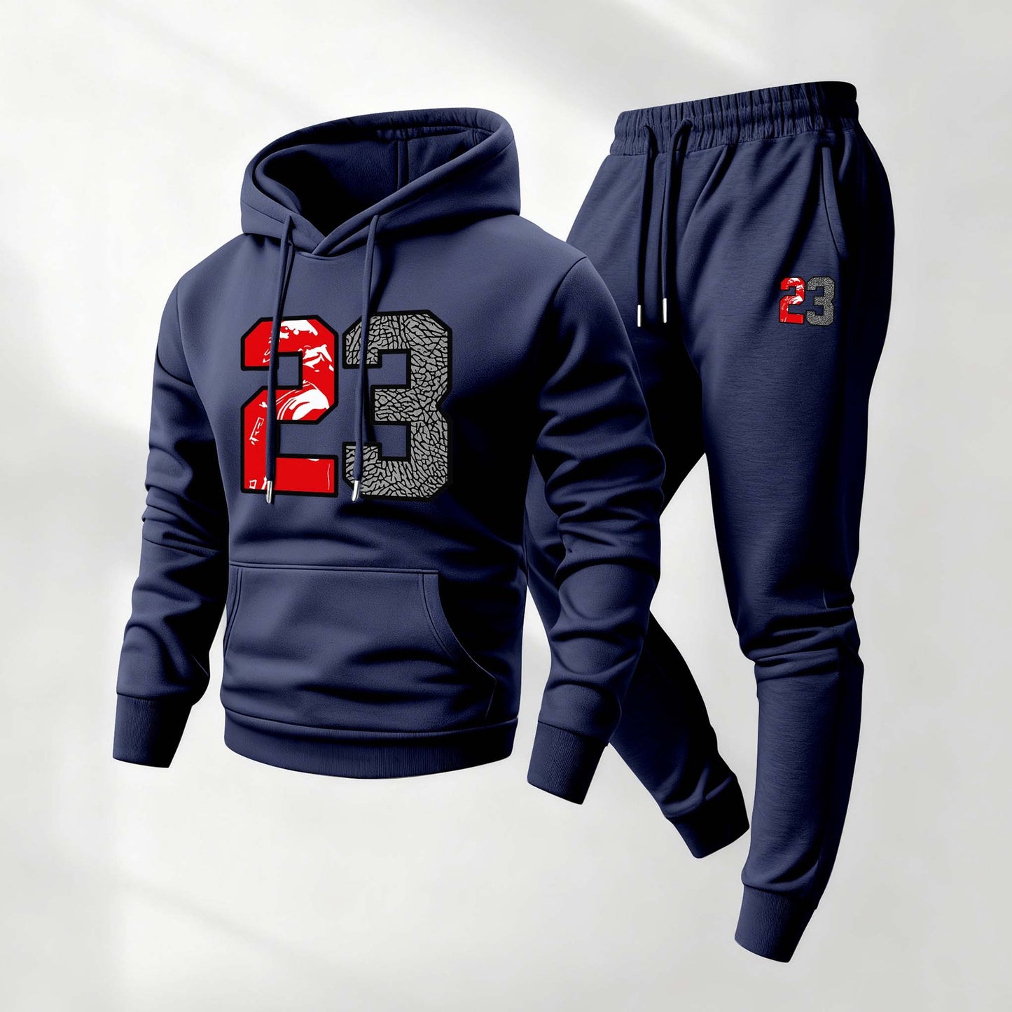 Men's Retro Basketball 23 Patterned Hoodie And Drawstring Track Pants Set, Men's Casual Athletic Long-Sleeved Hooded Jacket And Pants, Suitable For Fall And Winter, Street Style Hoodie Set, Everyday Wear, Indoor And Outdoor Sportswear