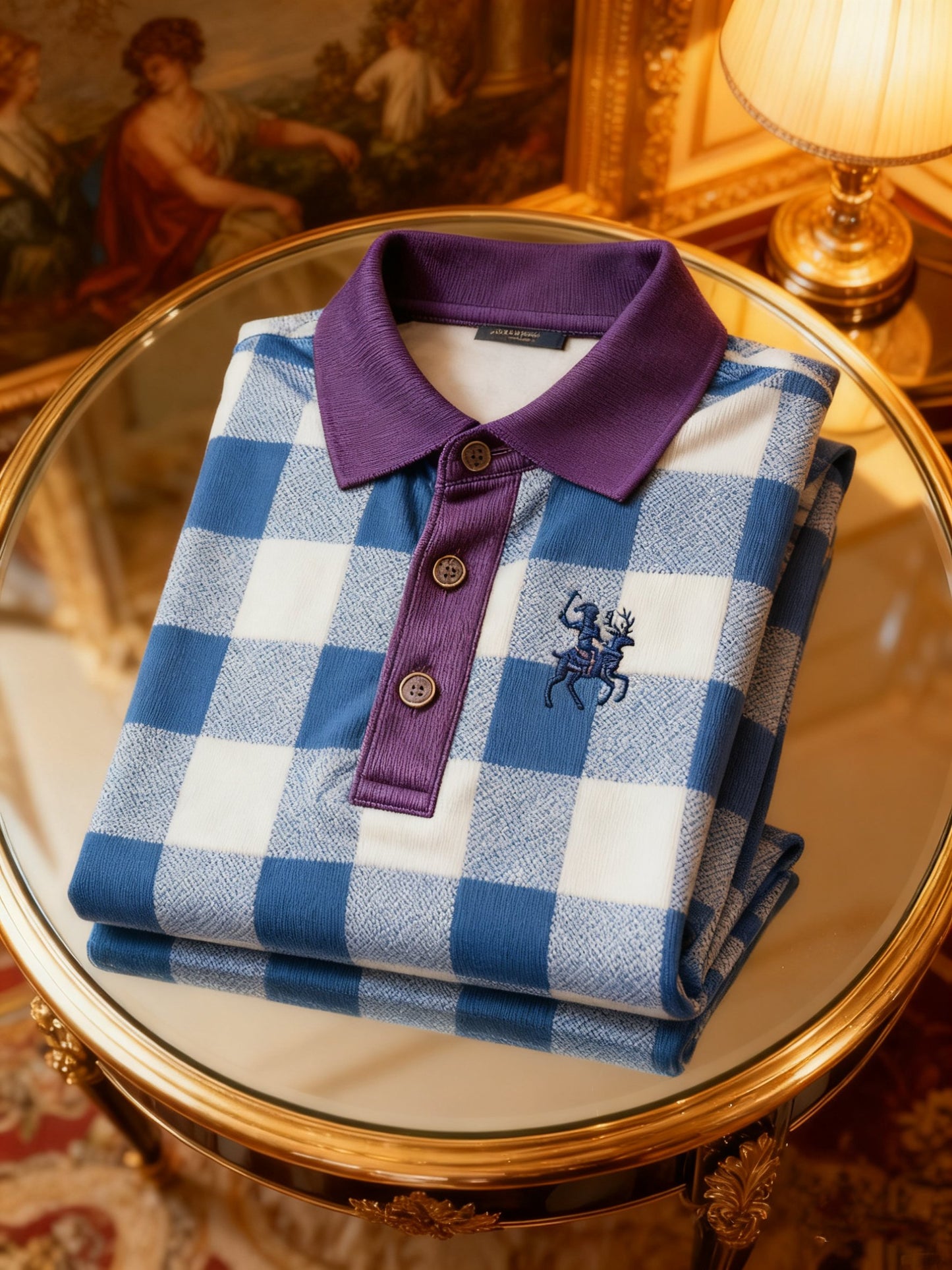 Men's Retro Business Logo Print Long Sleeve Polo Shirt
