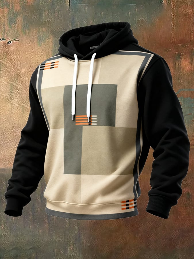 Men's Retro Distressed Color Block Print Casual Long Sleeve Sweatshirt